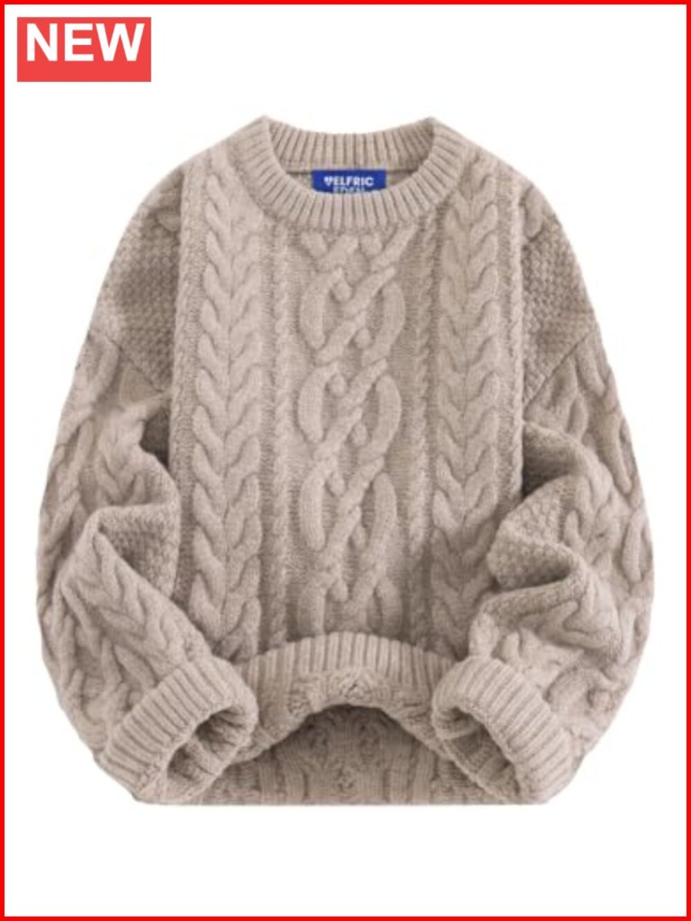 Oversized Chunky Cable Knit Crew Neck Pullover Sweater